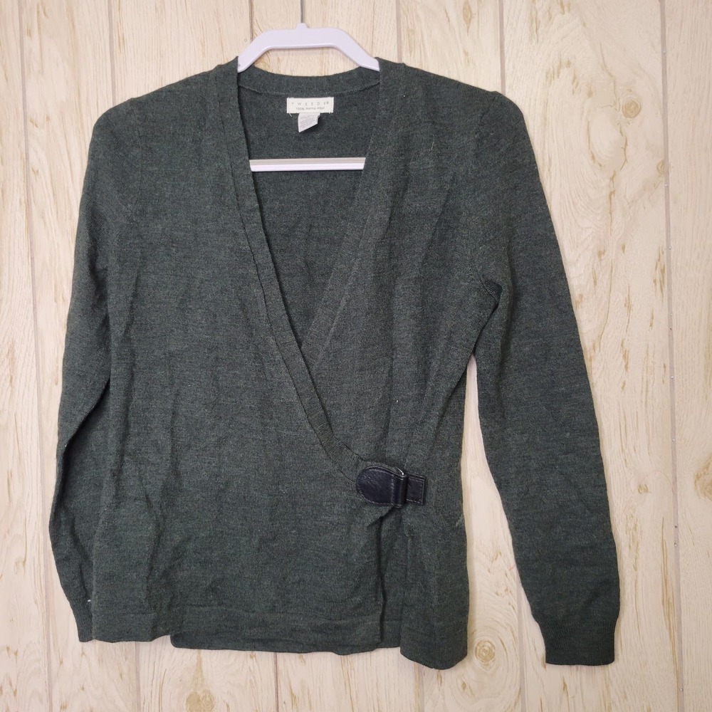 Tweed 100% Merino Wool Wrap LongSleeve Sweater
